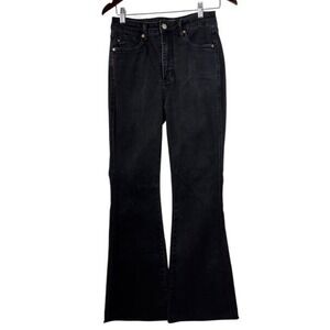 Judy Blue Flare Jeans Washed Black Raw Hem High Rise Womens 7/28 Boho Western